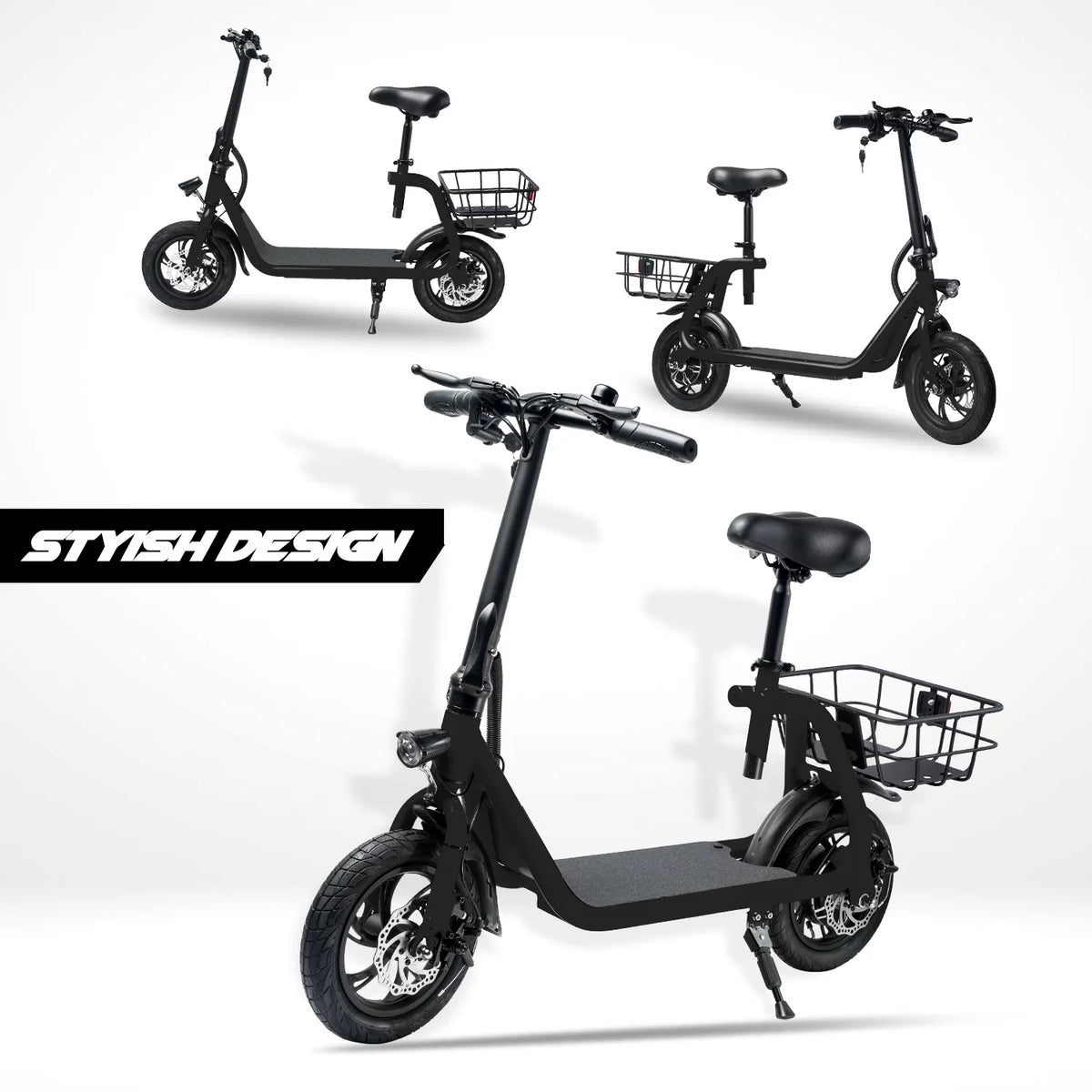 Foldable Electric Scooter with Seat and Carry Basket V777769