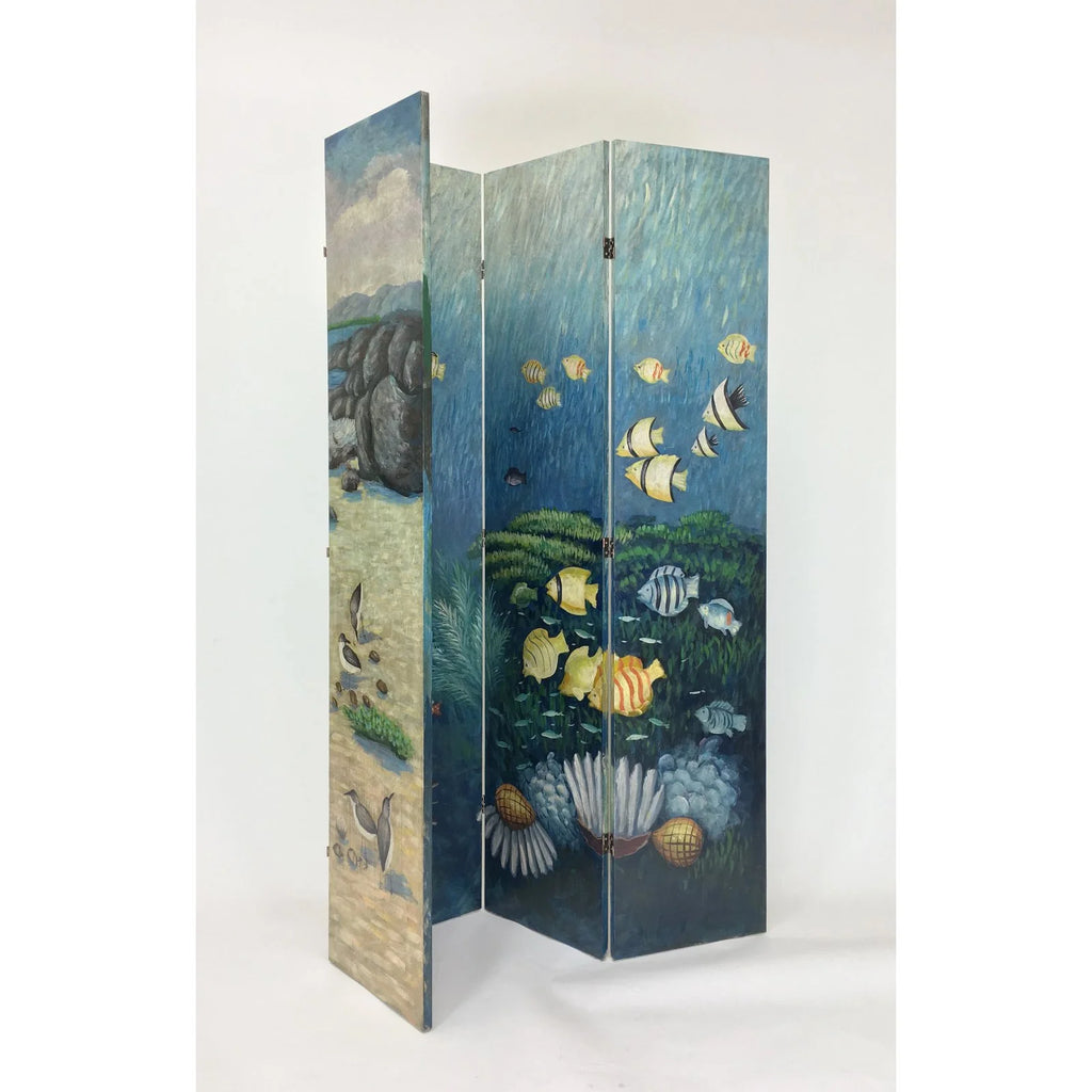 Hand Painted Double Side Screen - Blue B946