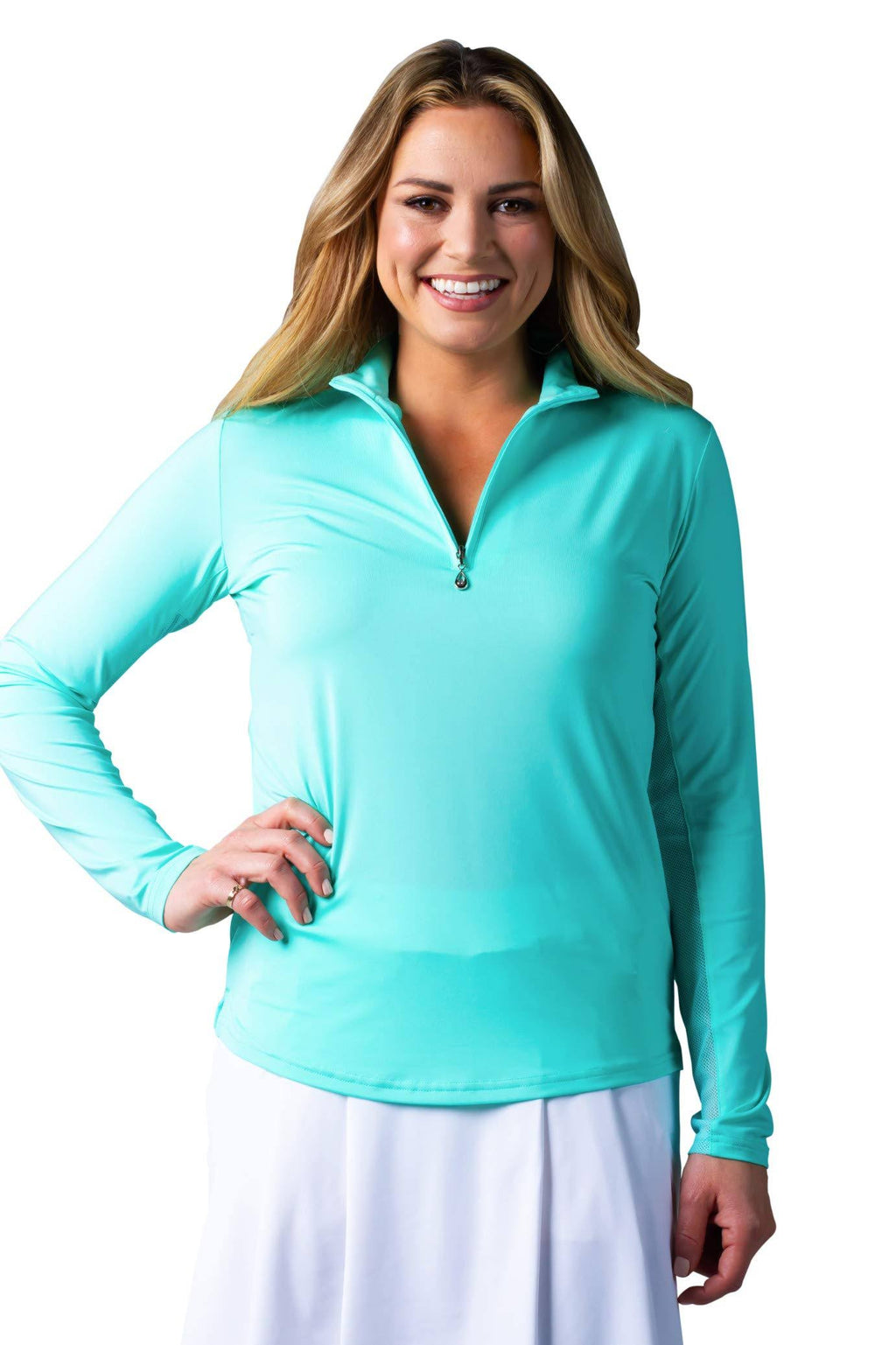 Turquoise Blue Ice Zip Mock F3989