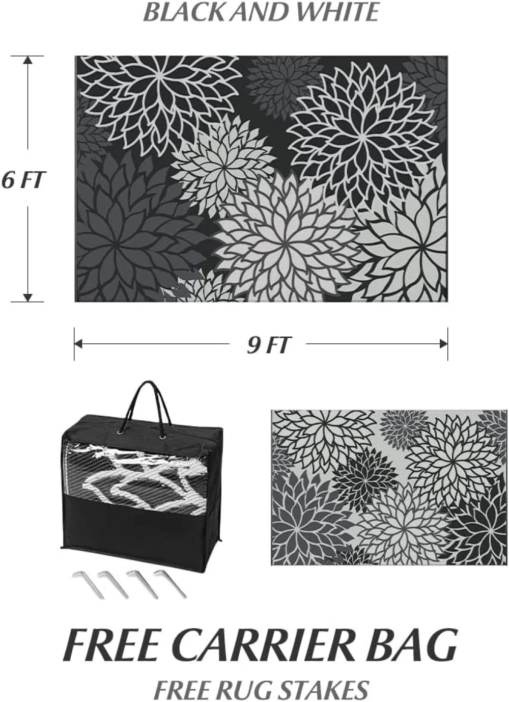 6'x9' Waterproof Reversible Floral Outdoor Rug P8171