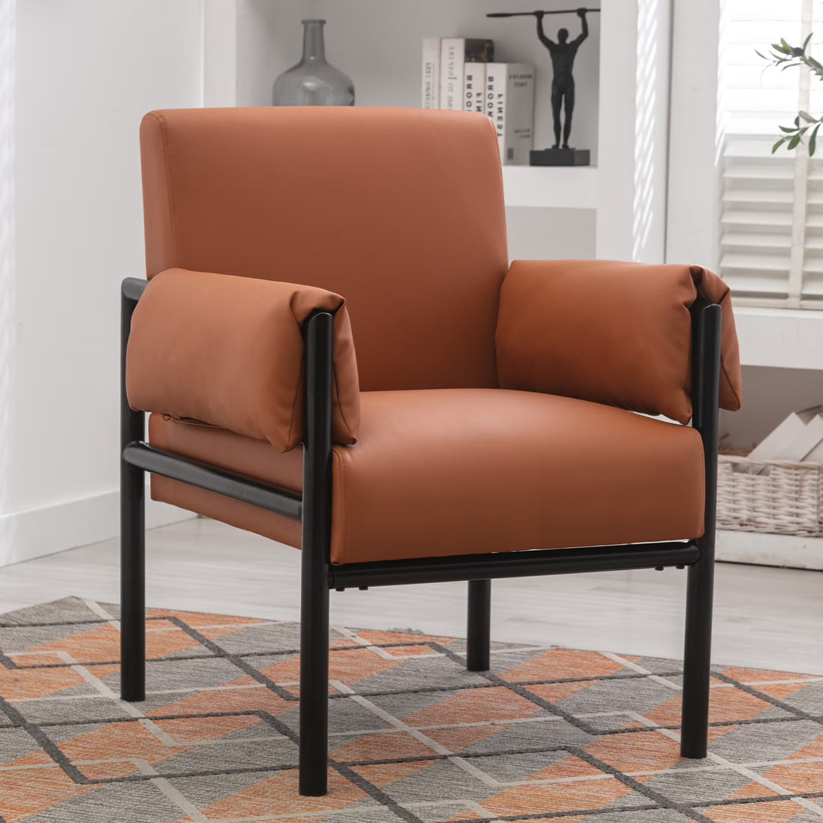 Camel PU Leather Reading Chair with Extended Arms and Backrest H8543