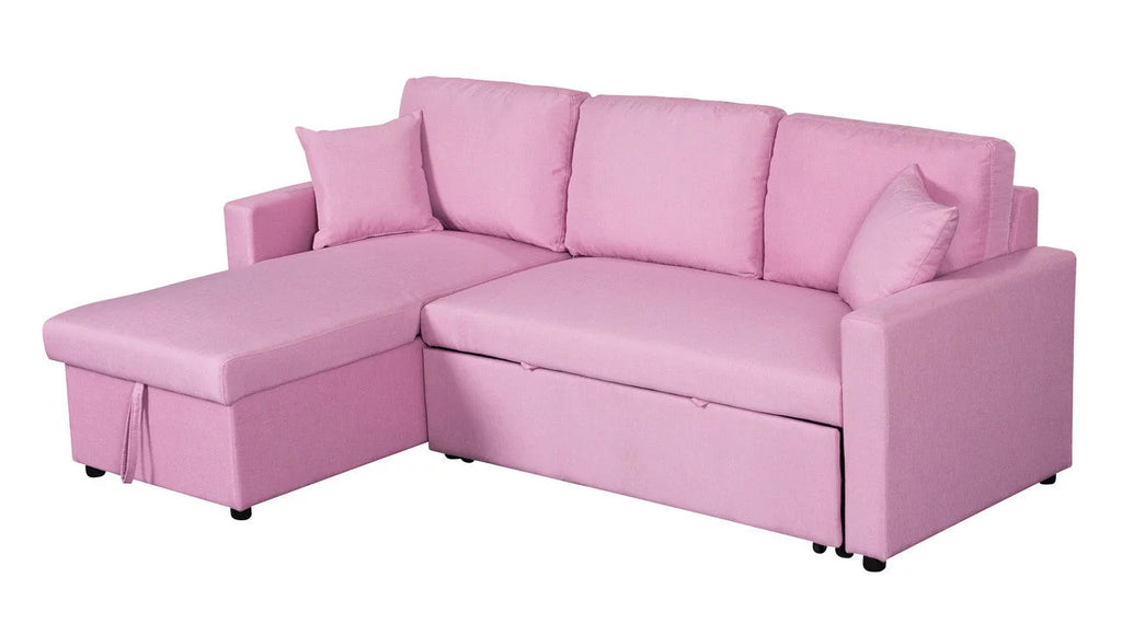 Pink Linen Reversible Sleeper Sectional Sofa with Storage Z3039