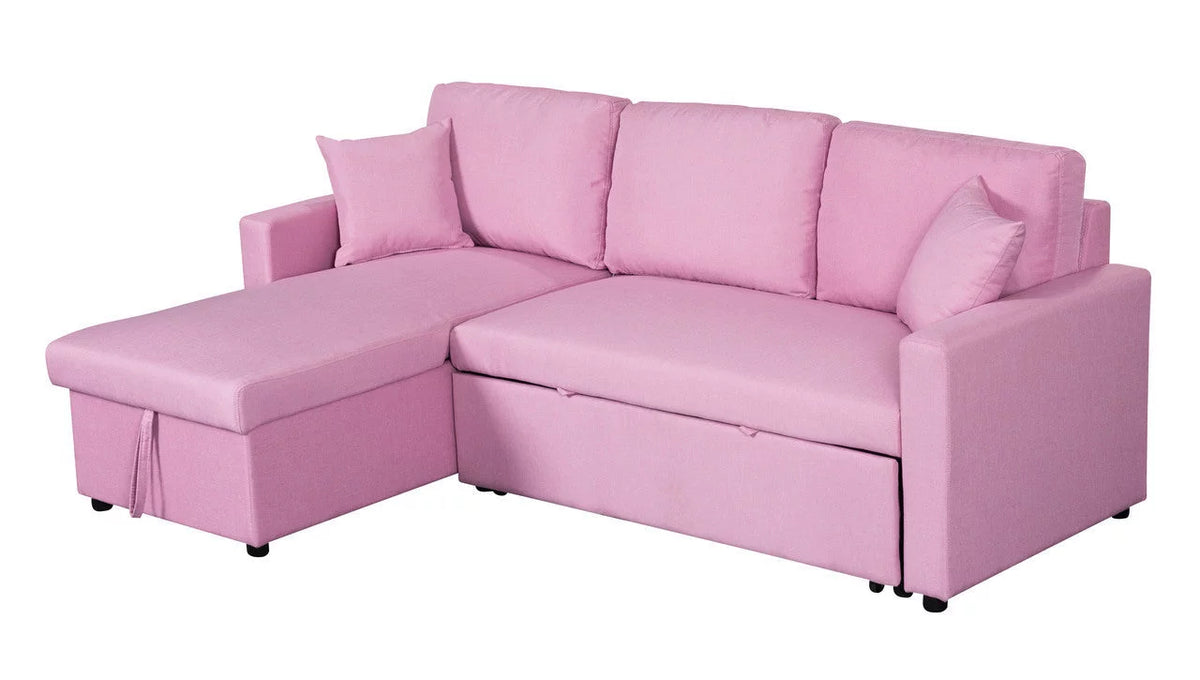 Pink Linen Reversible Sleeper Sectional Sofa with Storage Z3039