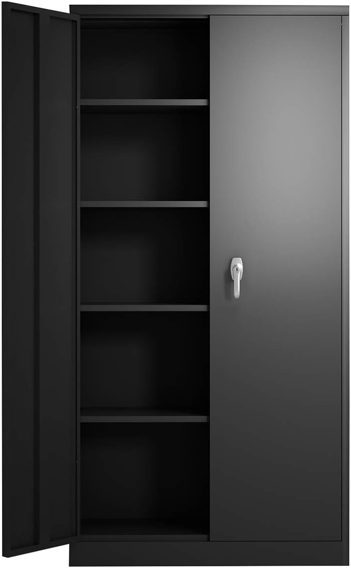 Black Steel Storage Cabinet with 4 Adjustable Shelves U141834