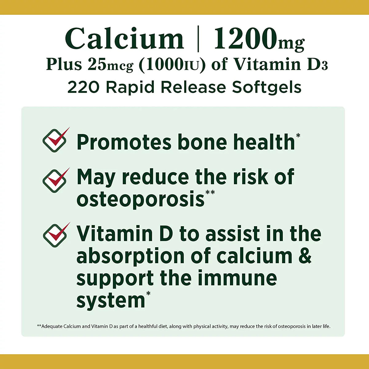1200mg Calcium Plus 1000IU Vitamin D3 Softgels 220 ea (Pack of 3) W284917