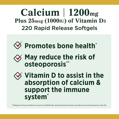 1200mg Calcium Plus 1000IU Vitamin D3 Softgels 220 ea (Pack of 3) W284917