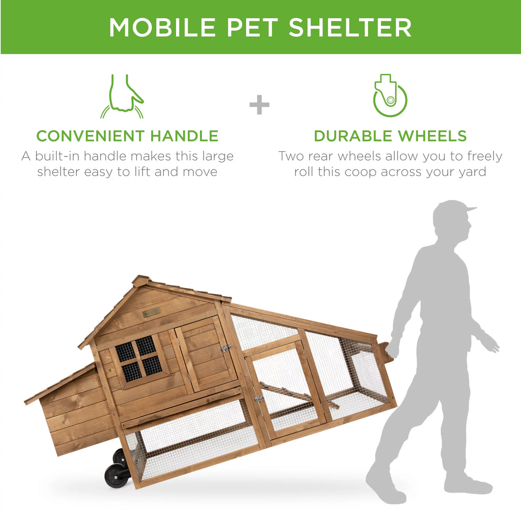 70in Mobile Fir Wood Chicken Coop with Wheels H25233