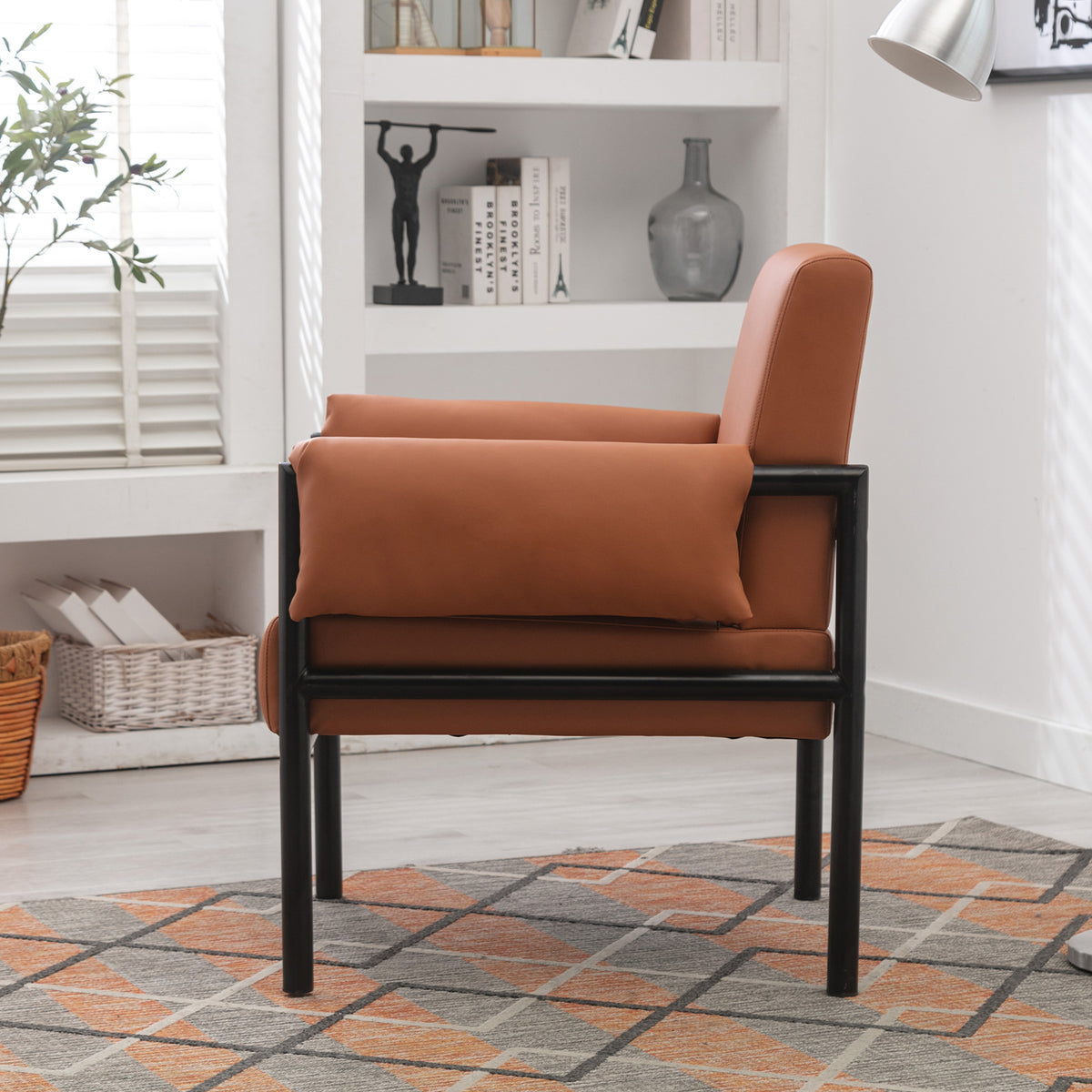 Camel PU Leather Reading Chair with Extended Arms and Backrest H8543