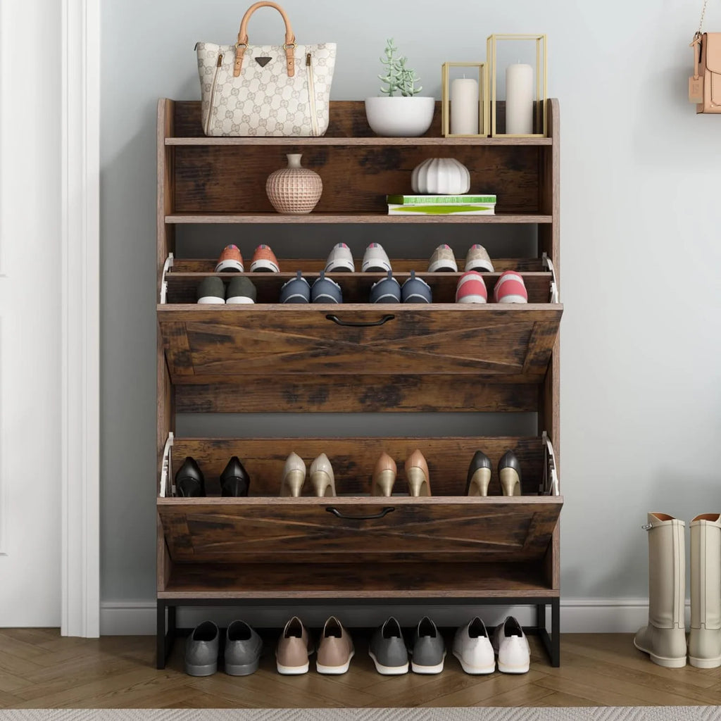 Shoe Cabinet with 2 Flip Drawers Narrow Shoe Organizer Cabinet C97548