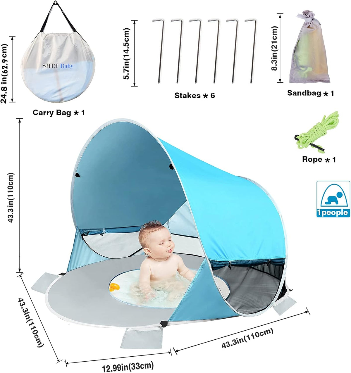 Large Pop Up Baby Beach Tent with Pool V692200