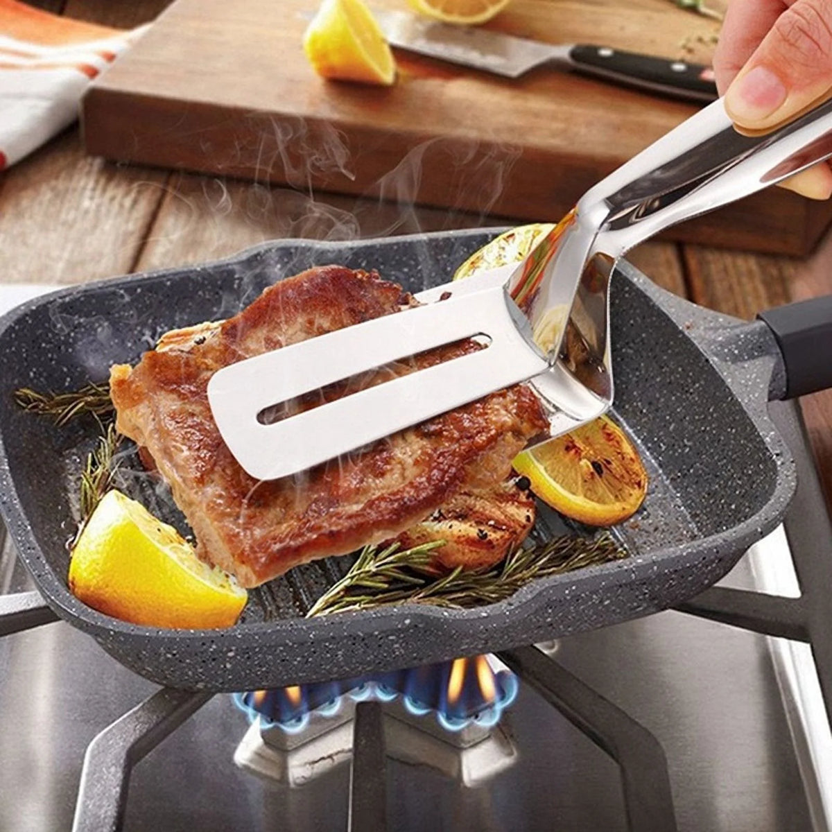 Stainless Steel Double-Sided Shovel Clip Kitchen Tongs T440239