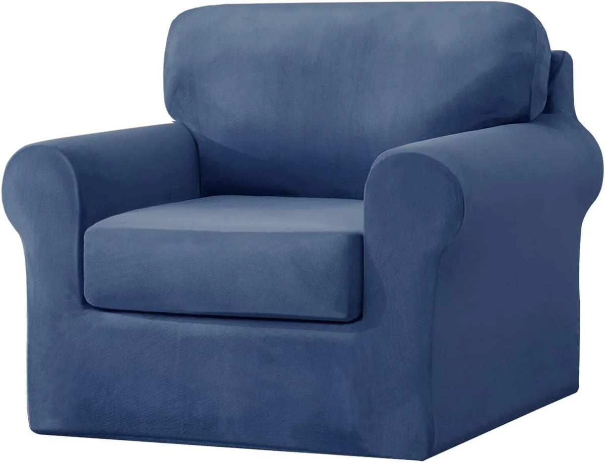 Dark Blue 3 Piece Stretch Velvet Sofa Slipcover S39791