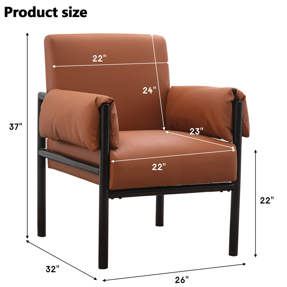 Camel PU Leather Reading Chair with Extended Arms and Backrest H8543