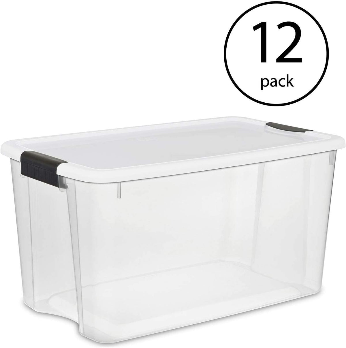 70 Quart Ultra Latch Storage Box with White Lid & Clear Base (12 Pack) D7736