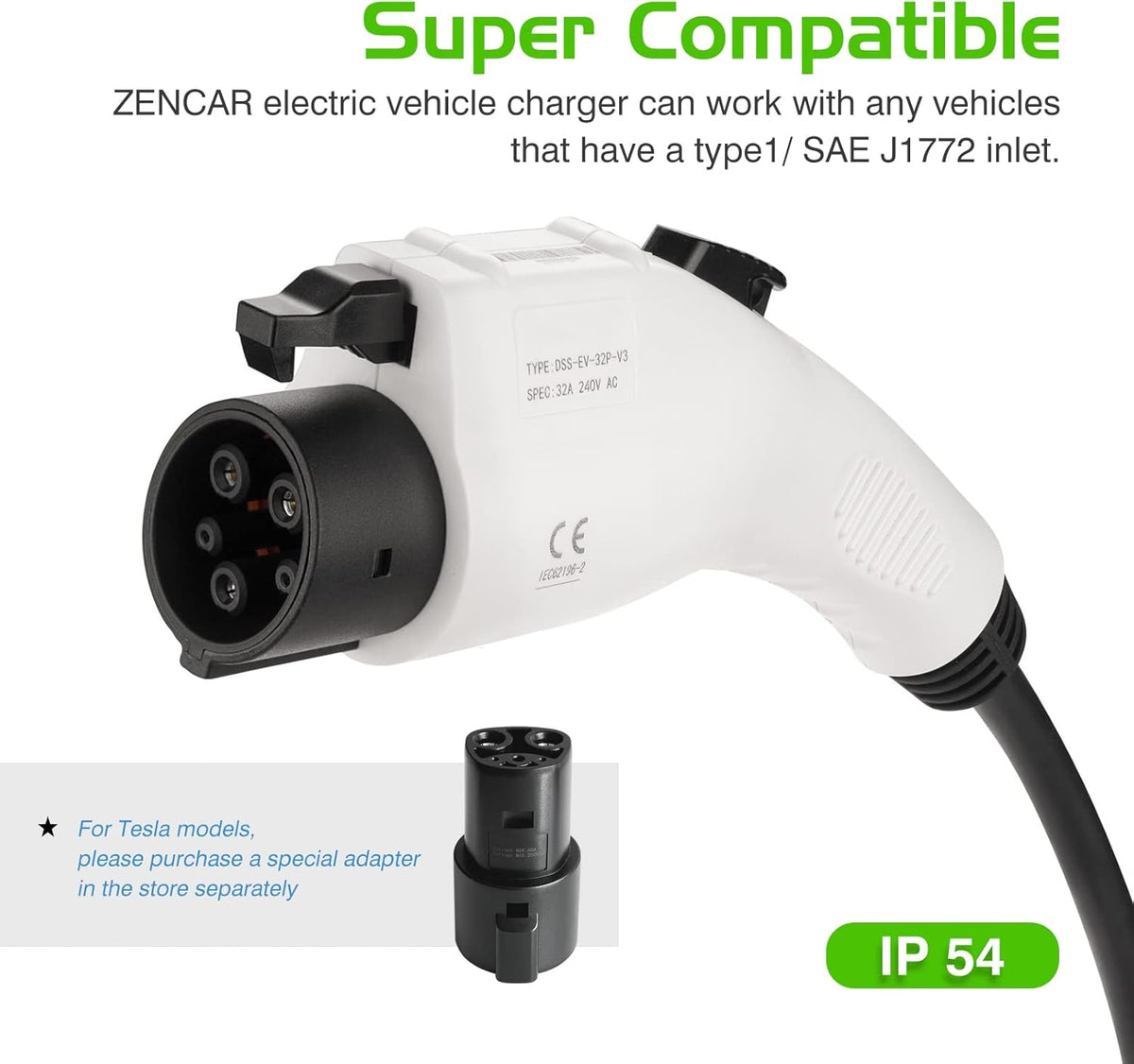 EV Charger with Cable Holder, Timing Delay, 230V, 16A, NEMA 6-20 J750291