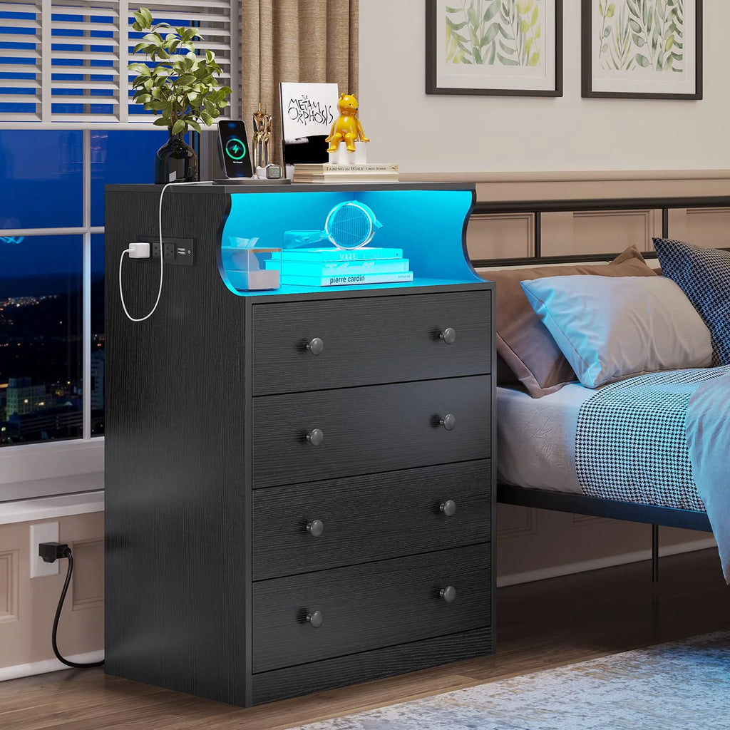 Black 4 Drawer Dresser with Charging Station O2522