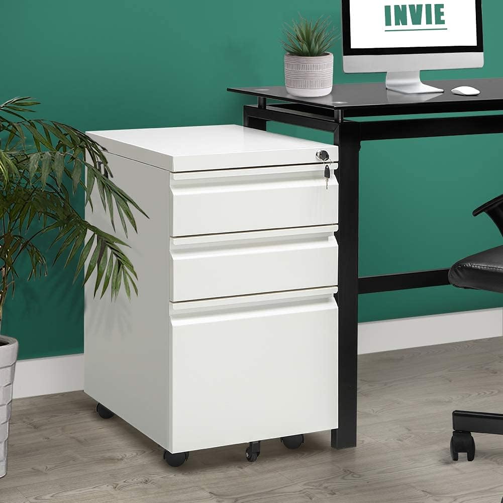 Black Metal 3 Drawer Rolling File Cabinet L814649