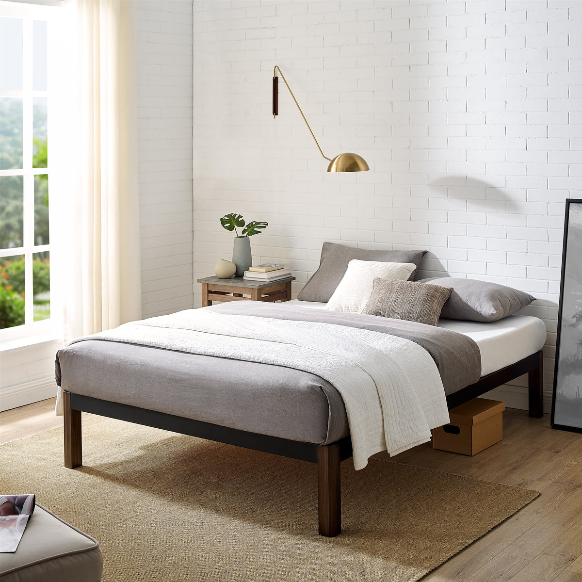 Queen Wood Slat Metal Platform Bed Frame G351341