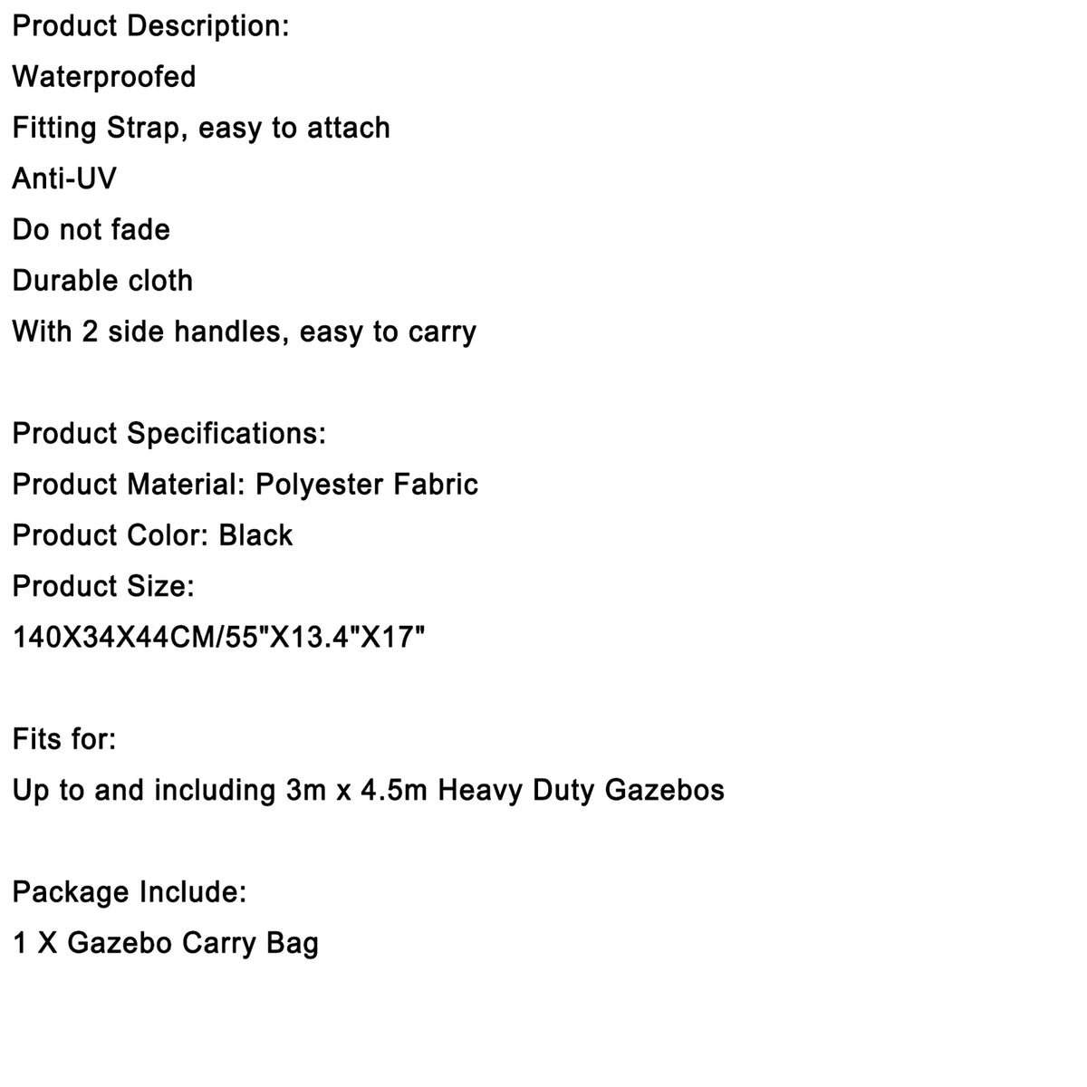 Waterproof Gazebo Marquee Carry Bag with 2 Side Handle M879