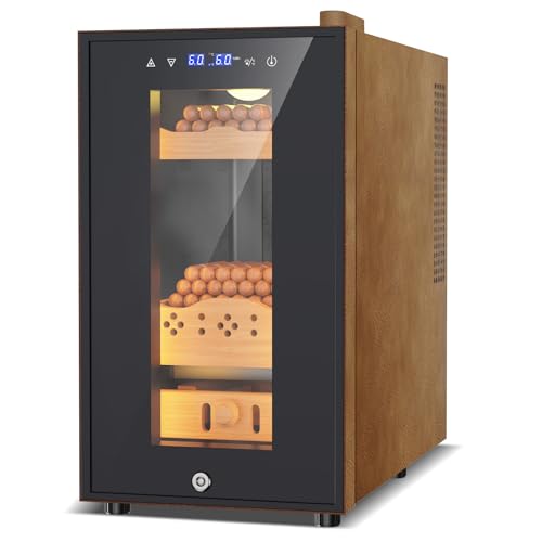 Electric Humidor 25L 150 Counts Thermostatic Cooling Cabinet with Spanish Cedar Wood Shelves U285357
