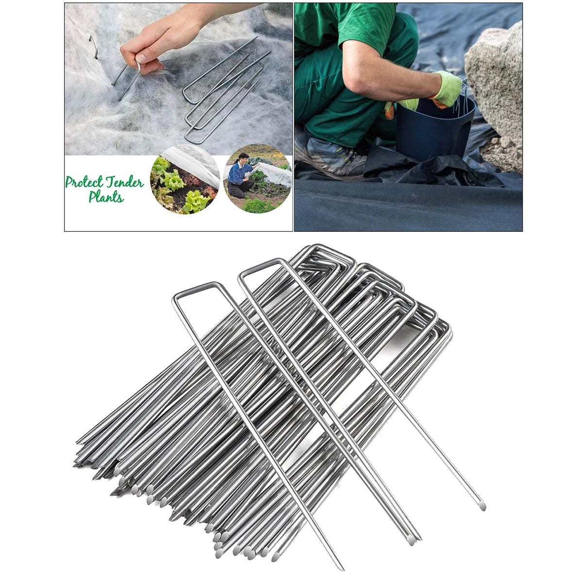 50 Packs Galvanised Turf Staples Ground Pegs S9653