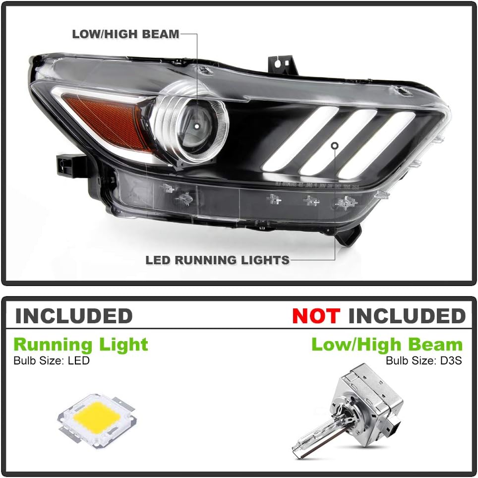 2015-2017 Ford Mustang LED Projector Headlight Assembly Right Passenger Side X162