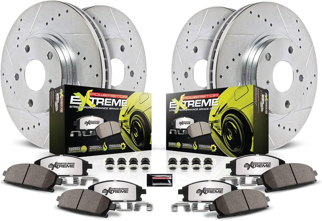 Carbon Fiber Brake Pads with Drilled & Slotted Brake Rotors Kit T301