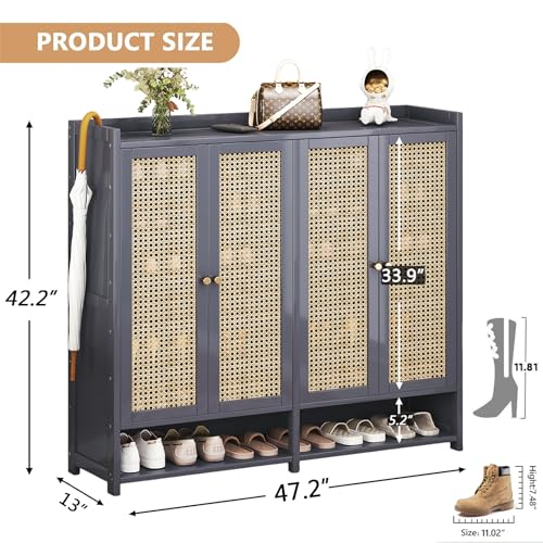 Bamboo 8 Tier Shoe Storage Cabinet with Doors and Drawers T696909