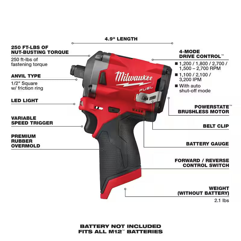 12V Brushless Cordless 3/8 in. and 1/2 in. Impact Wrench K8722