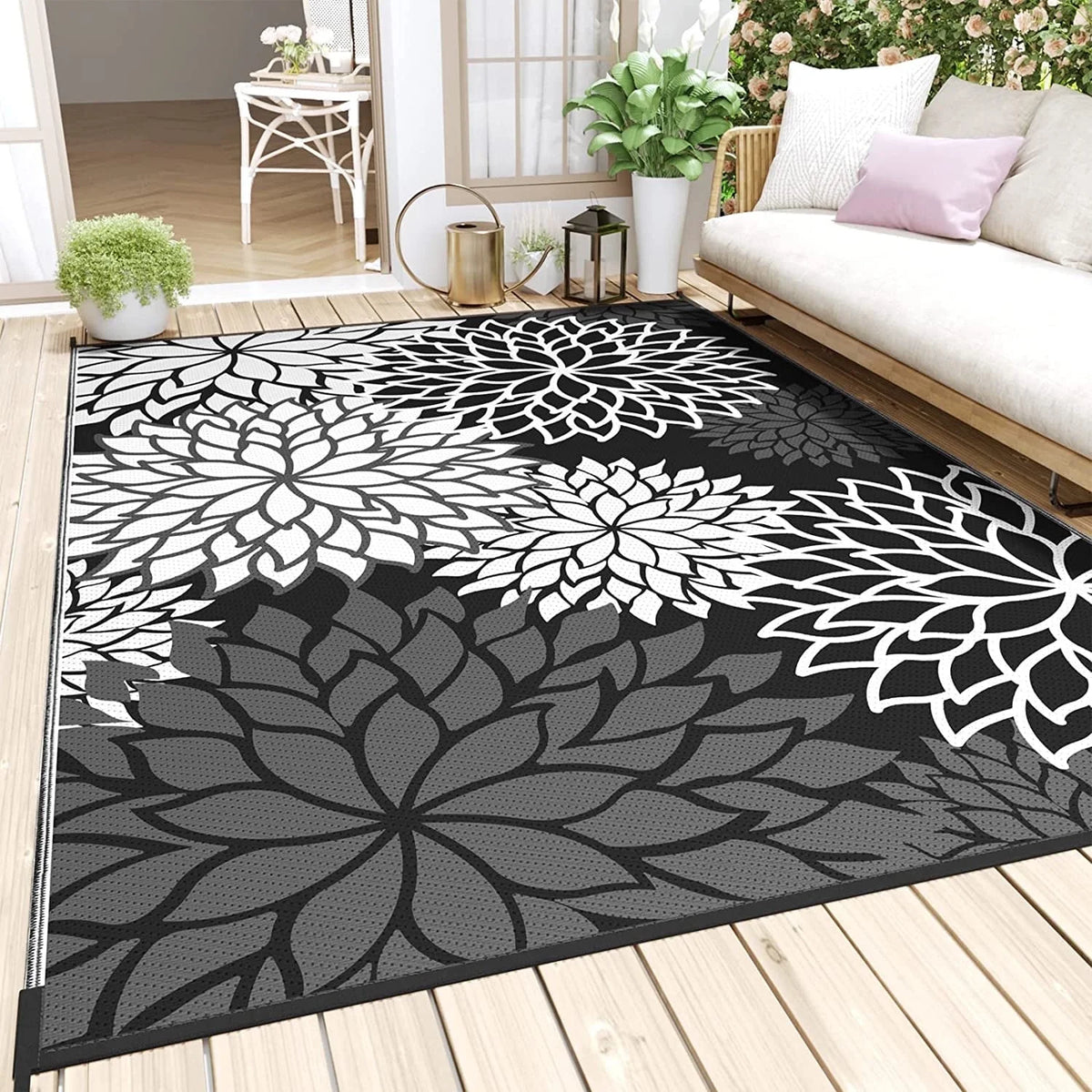 6'x9' Waterproof Reversible Floral Outdoor Rug P8171