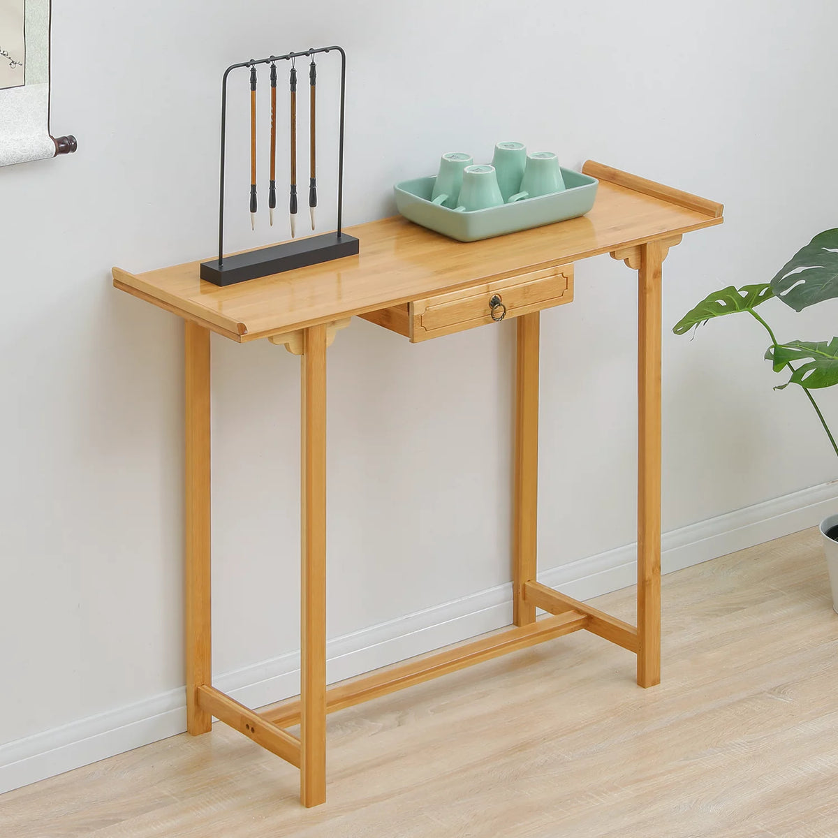 Bamboo Console Table with 1 Storage Drawer C414064