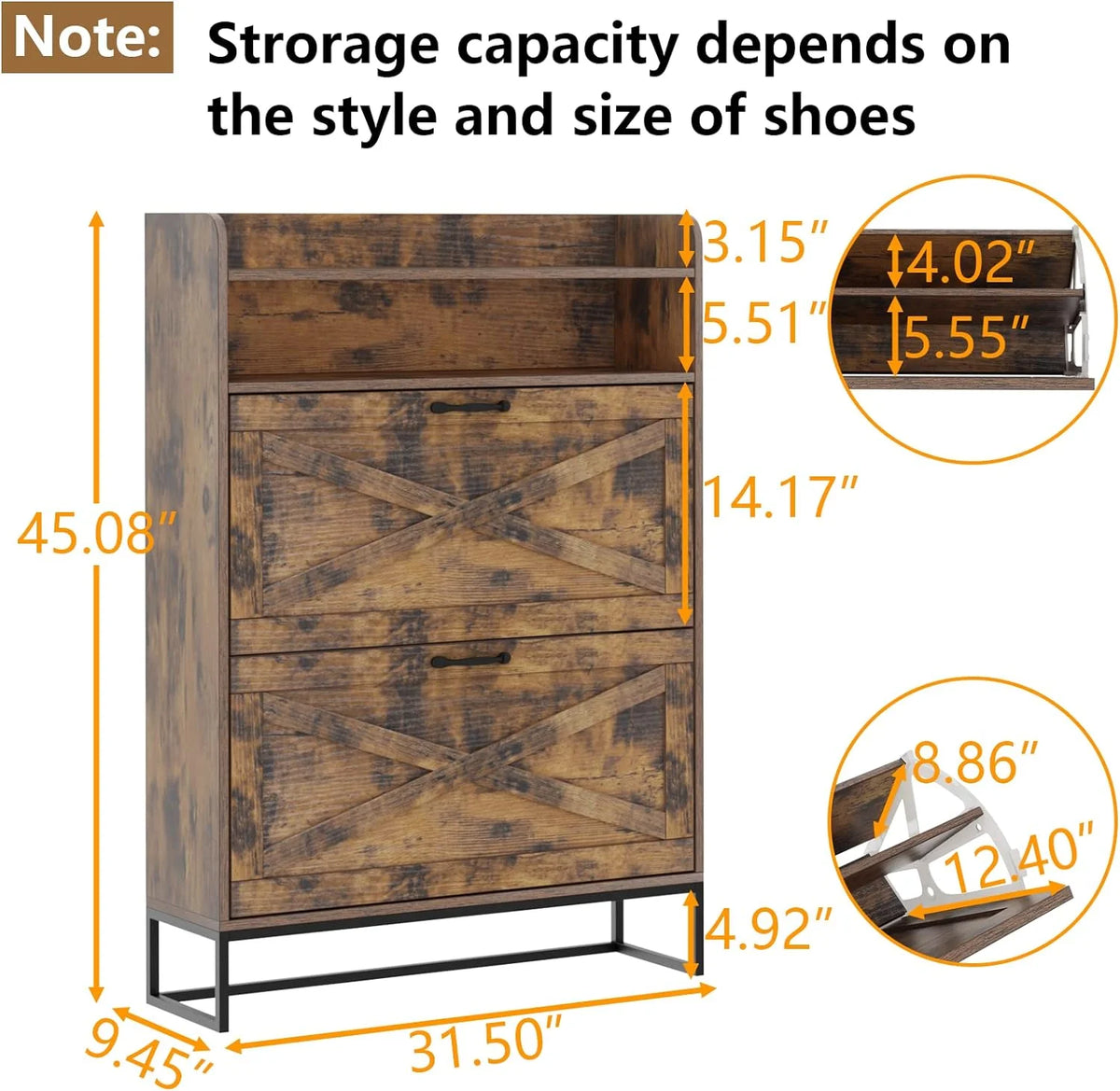 Shoe Cabinet with 2 Flip Drawers Narrow Shoe Organizer Cabinet C97548