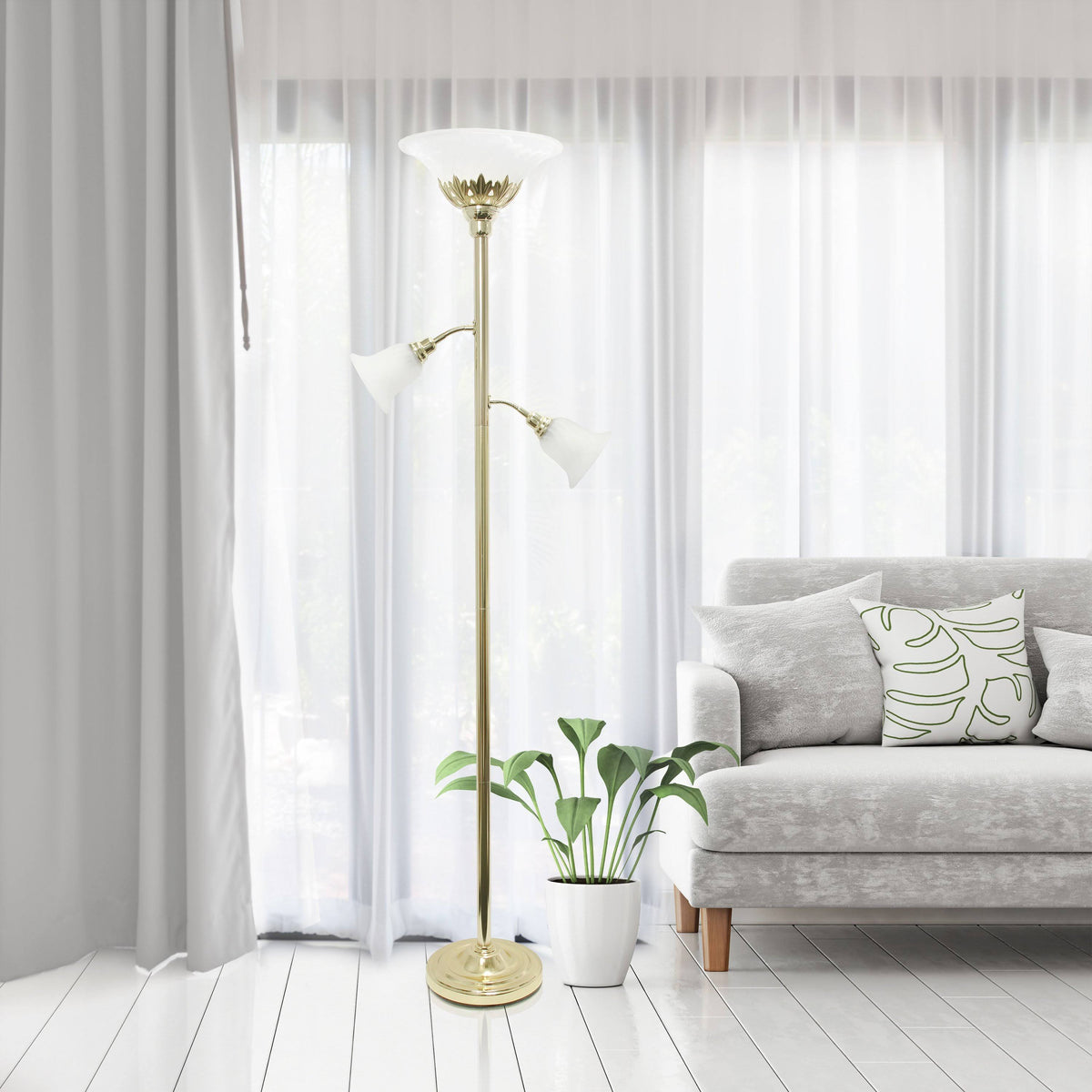 3 Light Floor Lamp with Scalloped Glass Shades B576
