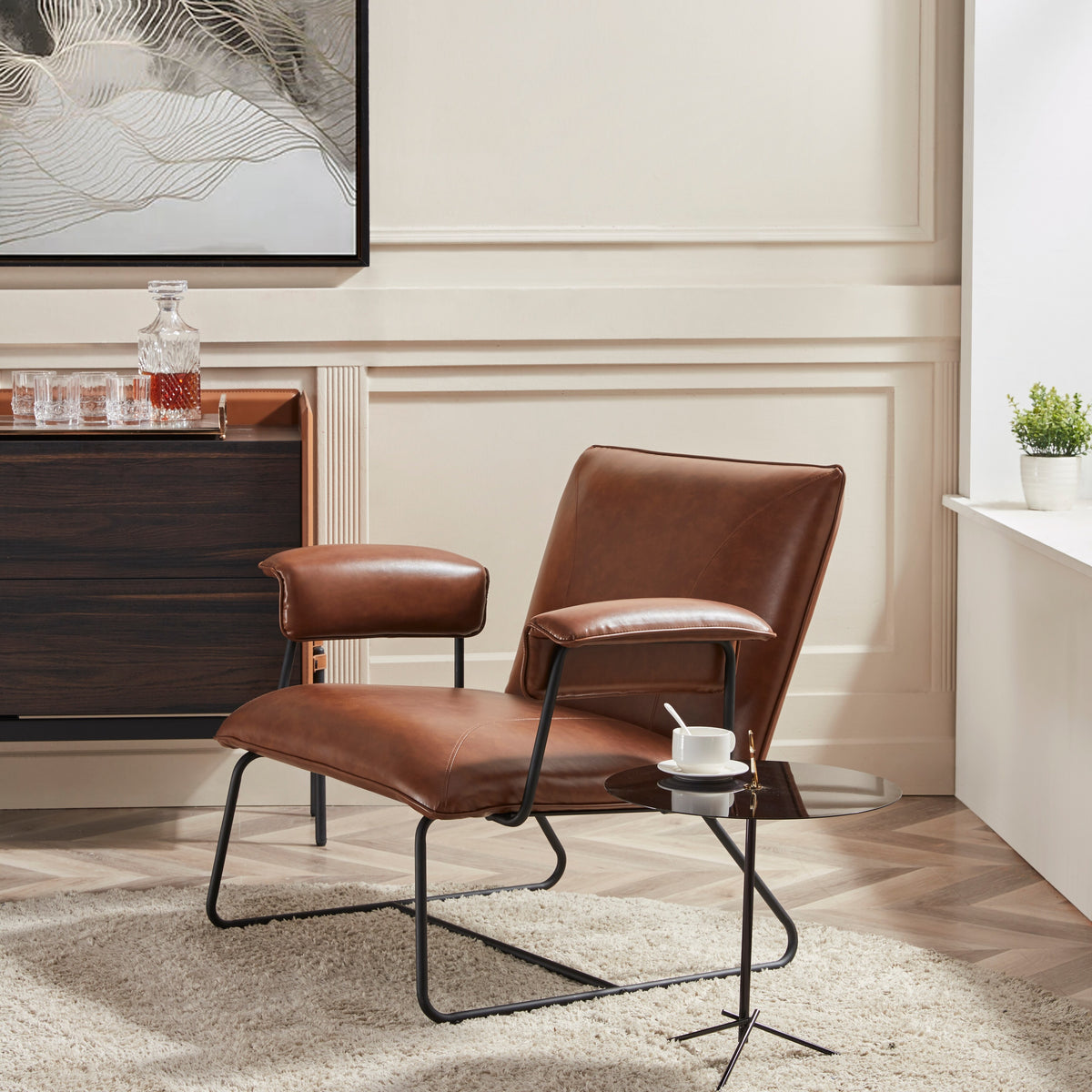 Black Bonded Leather Lounge Arm Chair L96298