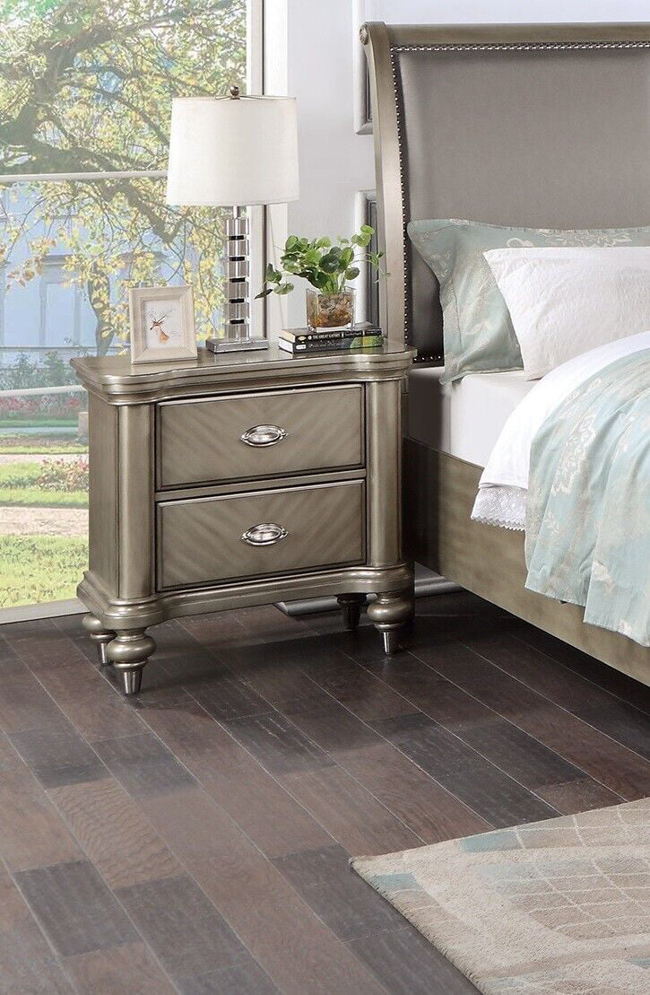 King Size Bed and 2 Nightstands Grey Wooden Veneer 3pc Set G143122