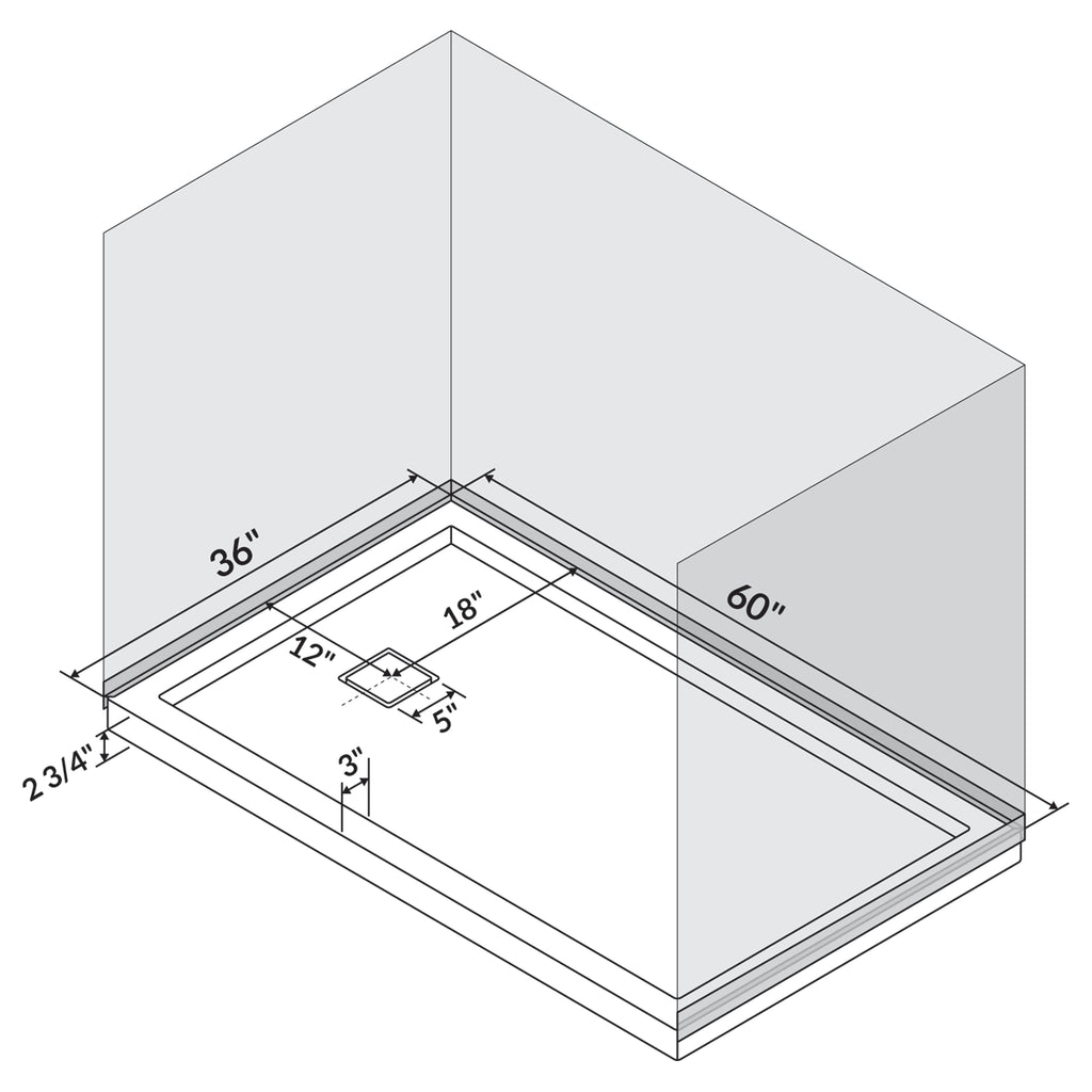60 x 36 Left Double Threshold Shower Pan Base Wall Corner Left Drain R988134