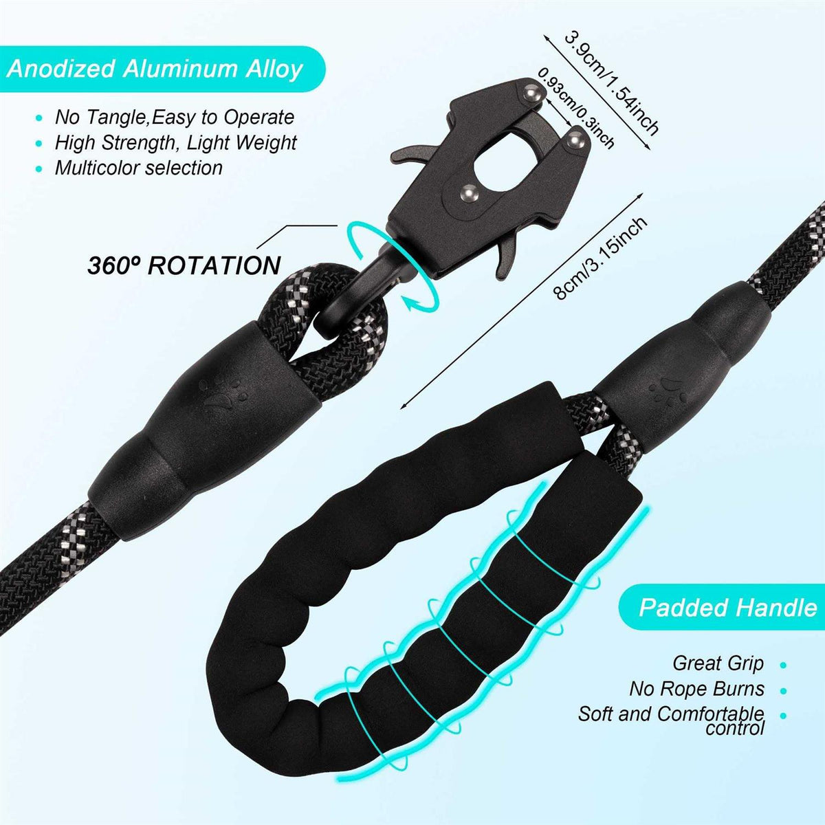 Heavy Duty Reflective Nylon Dog Leash with Locking Clip S4491