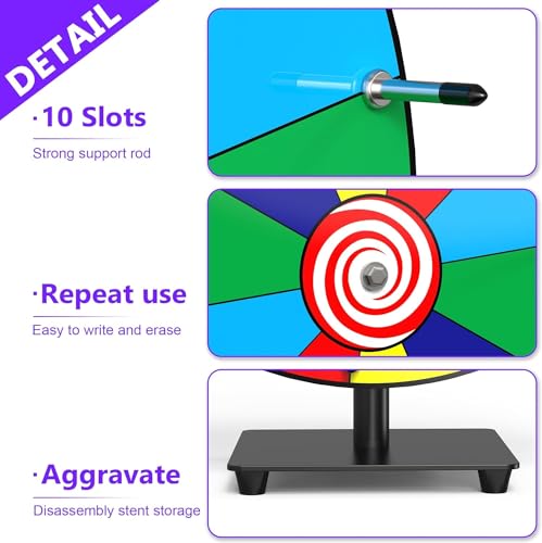 14 Inch 10 Slots Heavy Duty Color Tabletop Spinning Prize Wheel with Dry Erase Marker and Eraser O686