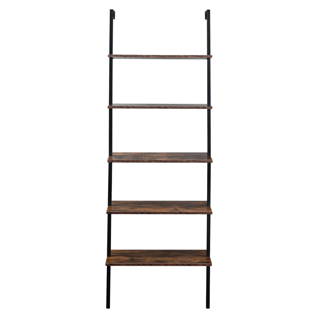 5 Tier Wall Mounted Ladder Shelf with Metal Frame and Wood Shelf Y195721