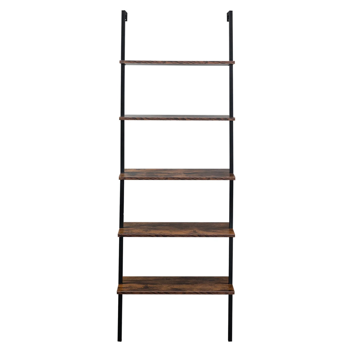 5 Tier Wall Mounted Ladder Shelf with Metal Frame and Wood Shelf Y195721