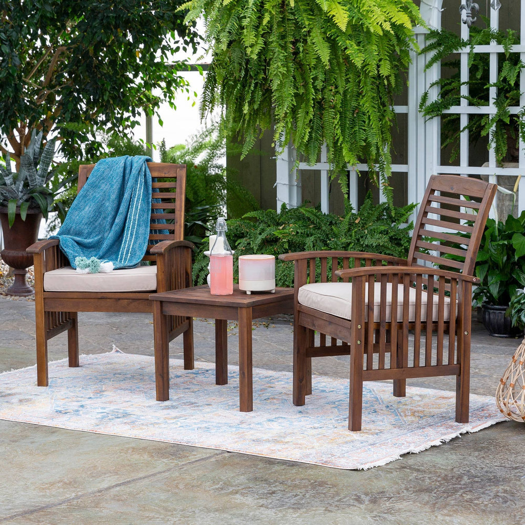 3PC Acacia Wood Patio Chairs and Side Table Espresso Brown Q97518