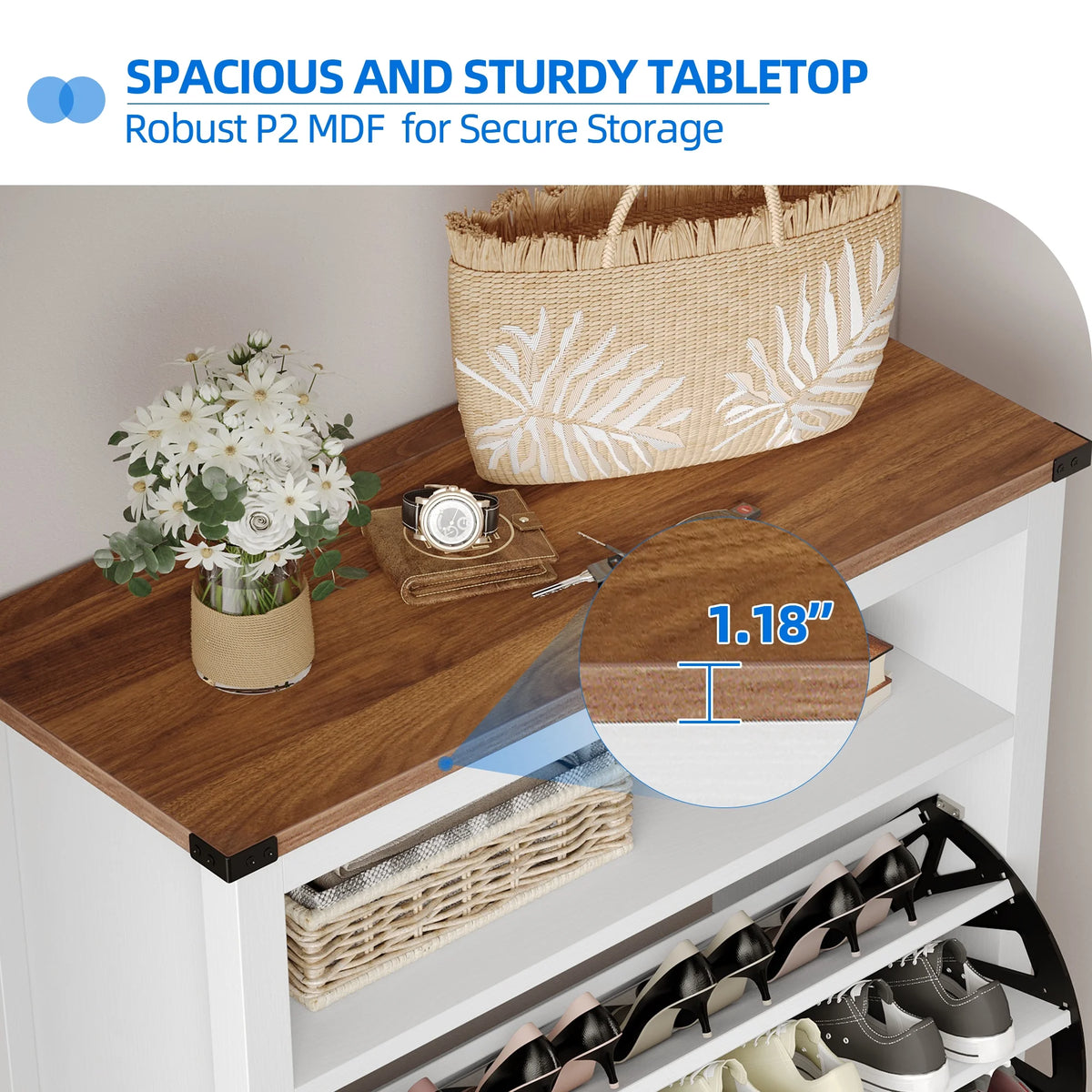 White Shoe Cabinet with 2 Flip Drawers K667