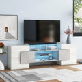 White Grey 78.7 Inch LED TV Stand with 2 Glass Shelves N56878