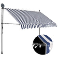 Manual Retractable Awning with LED Outdoor Door Canopy Sunshade Shelter Blue White 118.1 Inch B361711