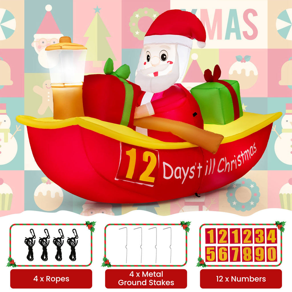 7 FT Christmas Inflatable Santa Claus Rowing Boat with Navigation Light E28618