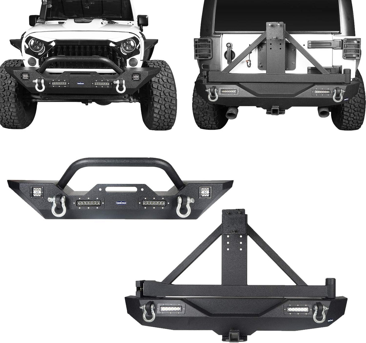 Front Bumper + Rear Bumper with Spare Tire Carrier & Winch Plate R414