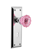 Crystal Pink Glass Door Knob in Bright Chrome N478