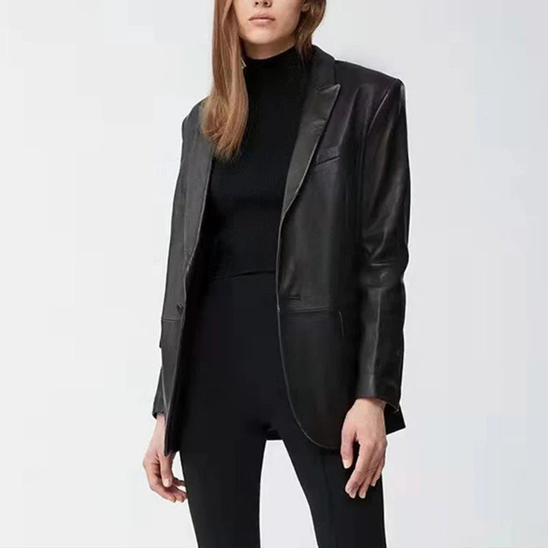 Recycled Vegan Leather One Button Blazer Jacket Z8103