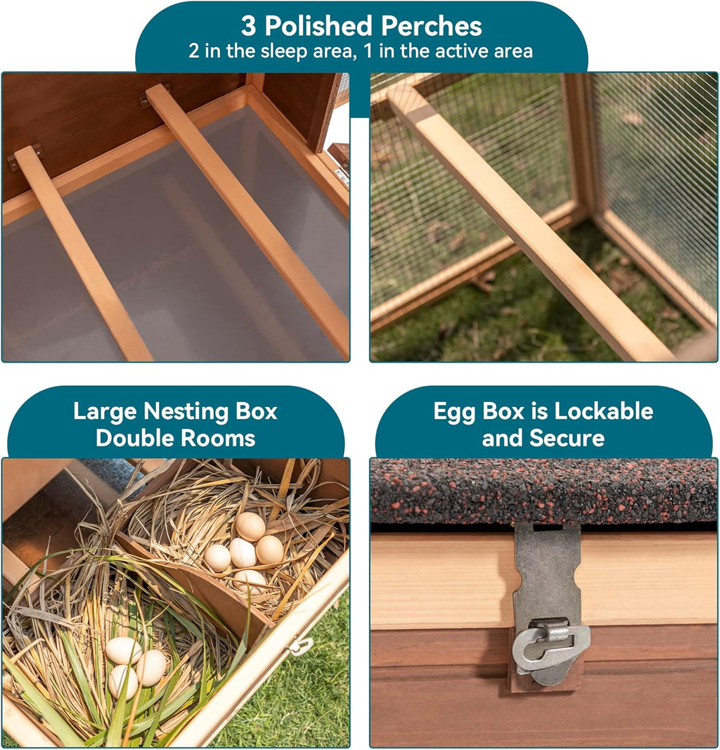 81”L Movable Chicken Coop with Wheels Wooden Poultry Cage L465