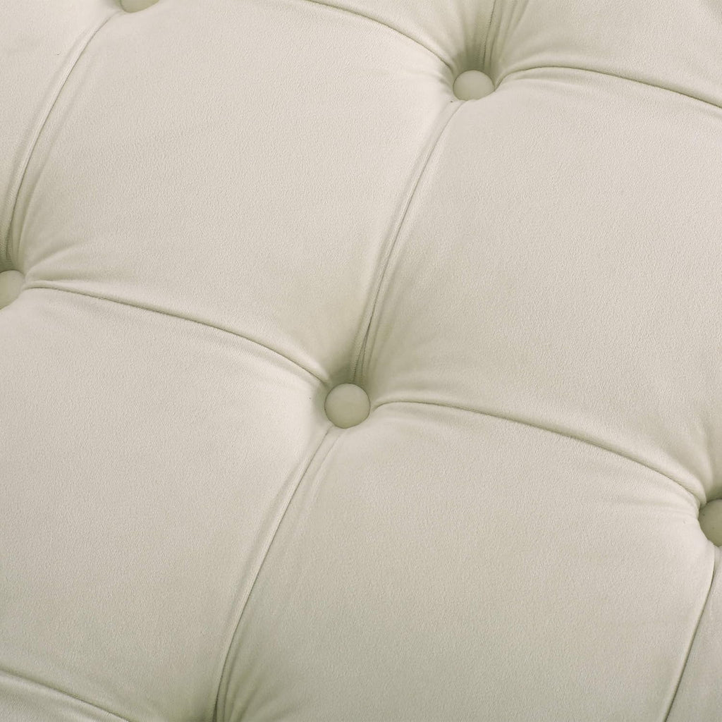 Beige Round Tufted Velvet Ottoman V758382